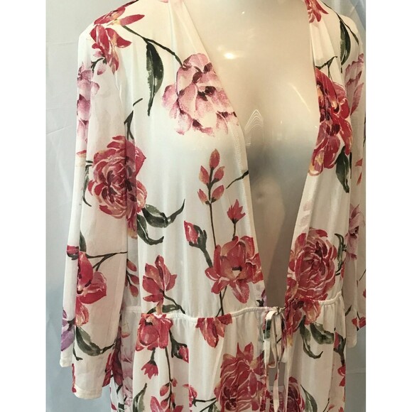 Plus Size Duster Robe Lightweight Floral Swim Bathing Suit Cover Up 2X - Picture 2 of 12